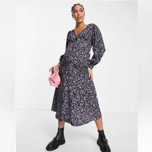 ASOS Maternity Floral Print Button Down Midi Tea Dress